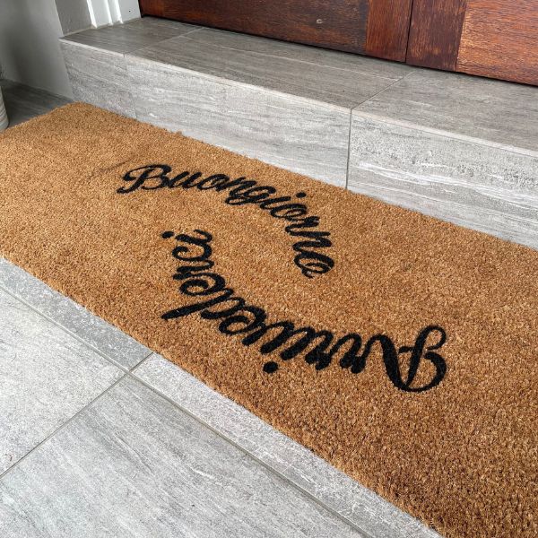 Large doormat that says Buongiorno as you enter and Arrivederci as you leave