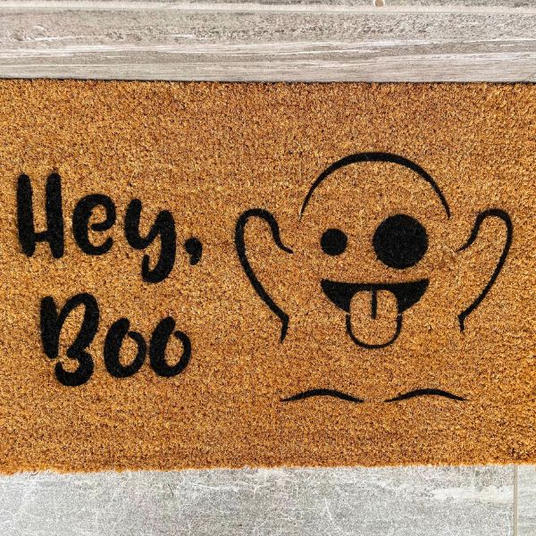Hey, Boo doormat with ghost
