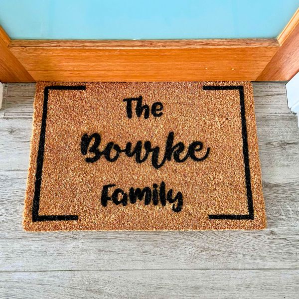 The Bourke Family doormat with border