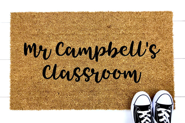 Mr Campbell's Classroom doormat in cursive writing