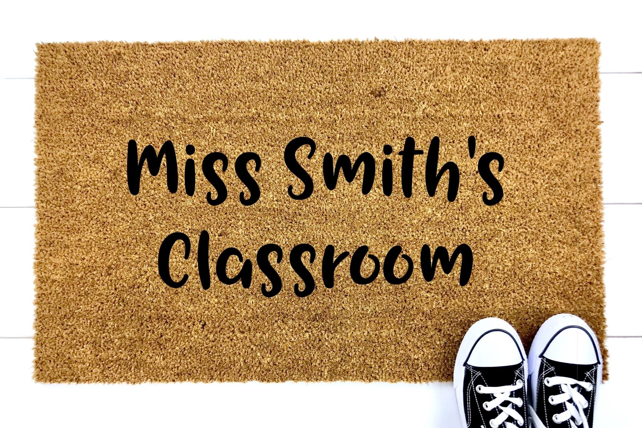 Miss Smith's Classroom doormat in print writing