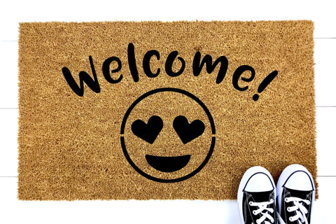 Welcome! Heart Eyes Emoji Doormat 60x40cm