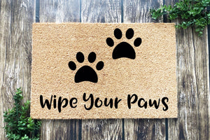 Wipe Your Paws doormat with two paw prints